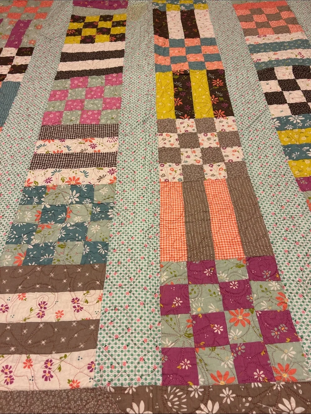 ONE OF A KIND - HANDCRAFTED Patchwork Floral Cotton Quilt Multicolor